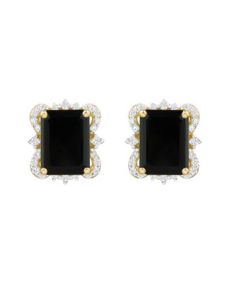 Onyx (2-3/4 ct. t.w.) and Diamond ( 1/6 ct. t.w.) Stud Earrings in 14k Yellow Gold (also available in Blue Topaz and Amethyst)