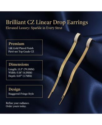 Brilliant 14K Gold Plated CZ Linear Drop Earrings