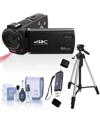 MN4K Collection 4K Ultra HD 30MP Night Vision Camcorder with 4.88mm f/2.2 Lens + Aluminum 3 Section Tripod Set