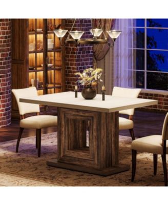 Dining Table for 4, 47-Inch Farmhouse Kitchen Dinner Table with Heavy Duty Pedestal, Rustic Wooden Eating Table