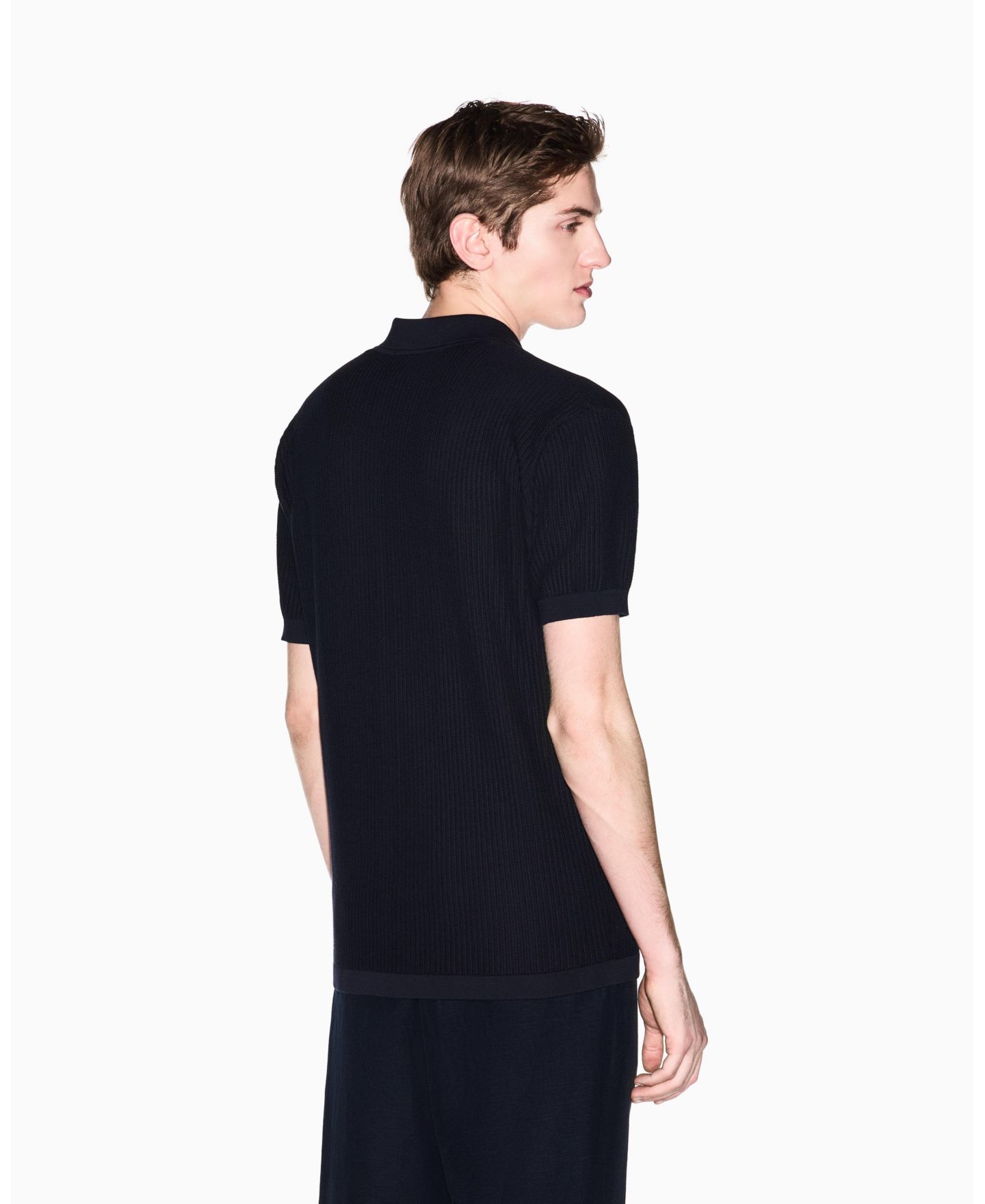 Мужской свитер A|X Armani Exchange Textured Polo Sweater, цвет: Глубокий тёмно-синий — фото 4