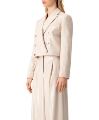 Women's Faun-Leather Double-Breasted Short Blazer