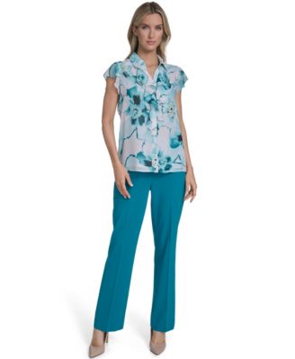 Women's Printed Ruffle Front Top