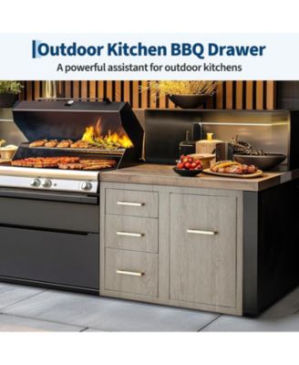 PeakPursuit Stainless Steel Outdoor Kitchen Door Drawer Combo - Triple Drawers & Access Door, Propane Storage & Adjustable Garbage Ring