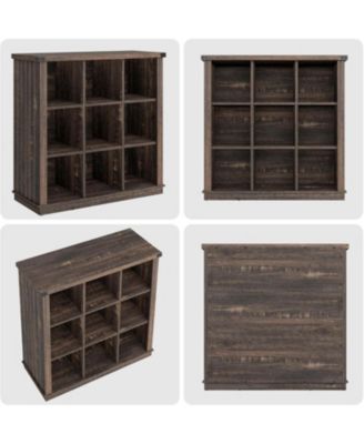 9-Cube Farmhouse Bookshelf, 3-Tier Wood Storage Organizer, Rustic Minimalist Floor Display Cabinet for Living Room, Bedroom, Home Office