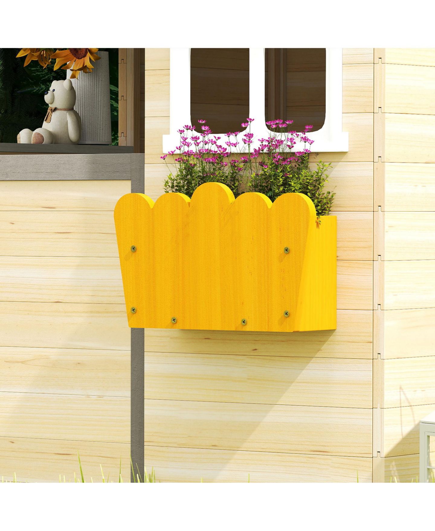 Детская игрушка HONGGE Outdoor Playhouse with Door, Windows & Bench, 44.5" W x 37" D x 53" H, Ages 3-7, цвет: Натуральный — фото 6