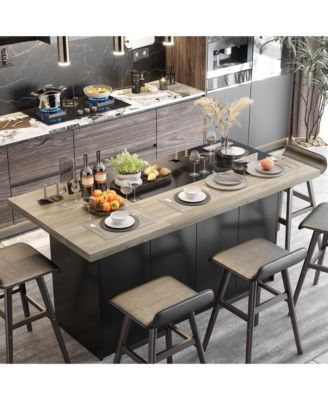 77.3'' Large Kitchen Island with 8 Doors, Island Storage Table with Dining Table, Coffee Station and Microwave Rack