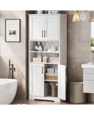 Storage Cabinet with Adjustable Shelves, 4 Doors, Freestanding Pantry for Kitchen, Bathroom, Living Room