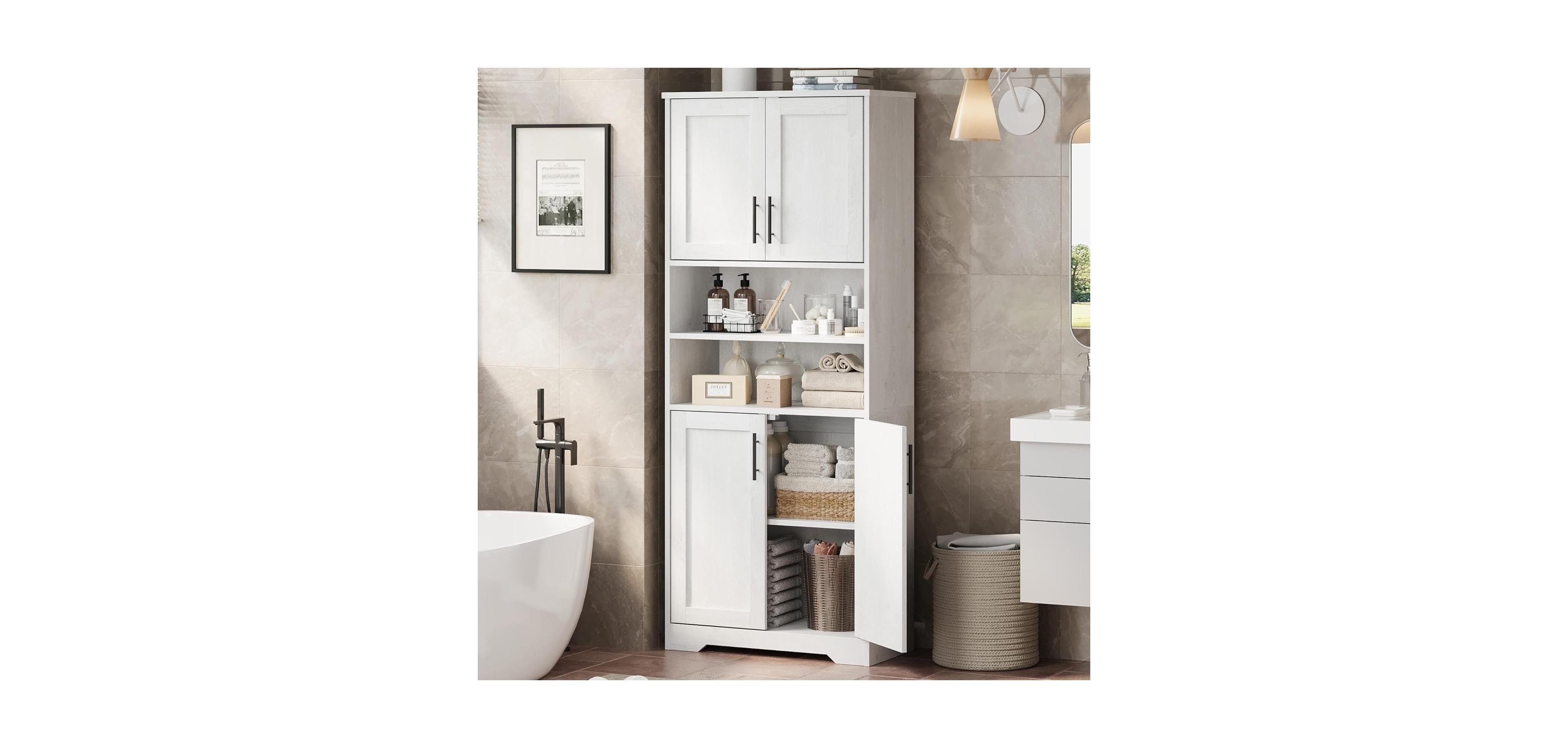 gaomon Storage Cabinet with Adjustable Shelves, 4 Doors, Freestanding Pantry for Kitchen, Bathroom, Living Room