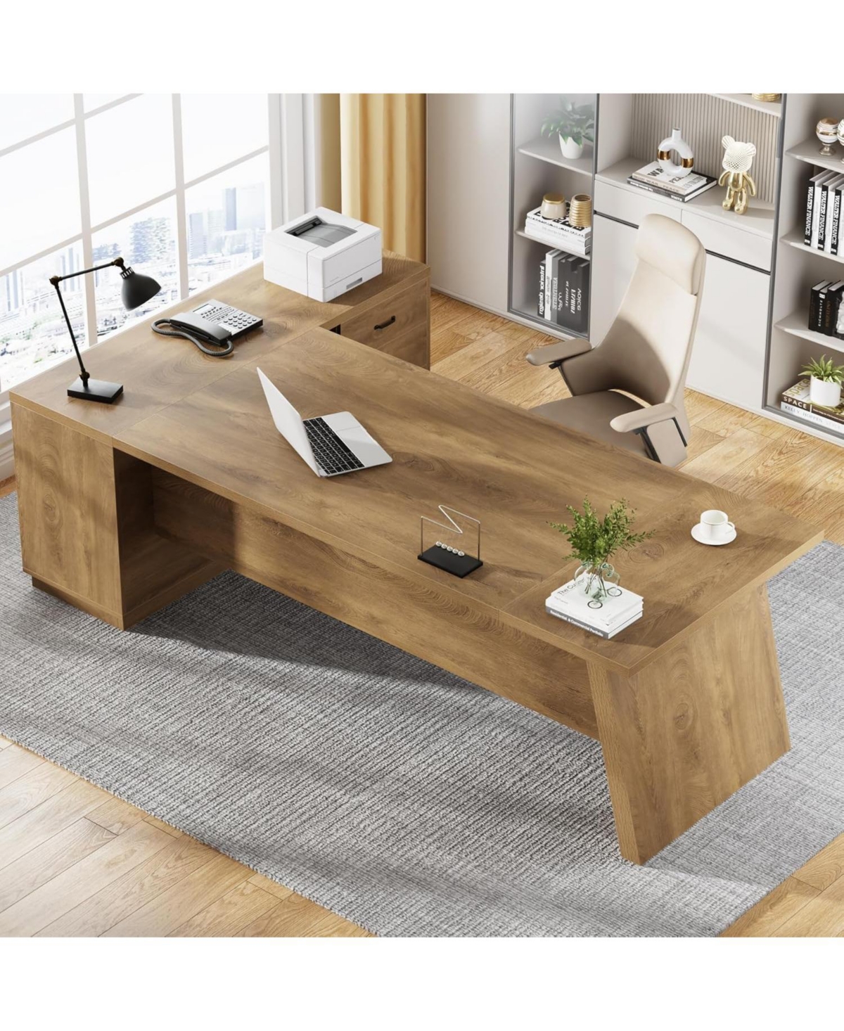 Tribesigns 78" L-Shaped Executive Desk, with Drawers and Lateral File Cabinet