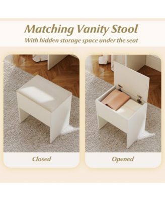 Vanity Desk with Lighted Mirror and Power Outlets, Makeup Dressing Table