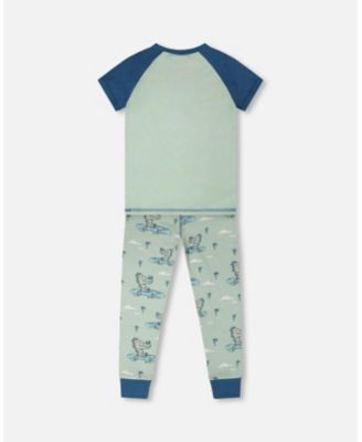 Toddler Boys Cotton Two-Piece Pyjama Set Green Crocodile Print