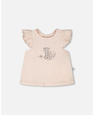 Baby Girls cotton jersey top and shorts set in peach animal print