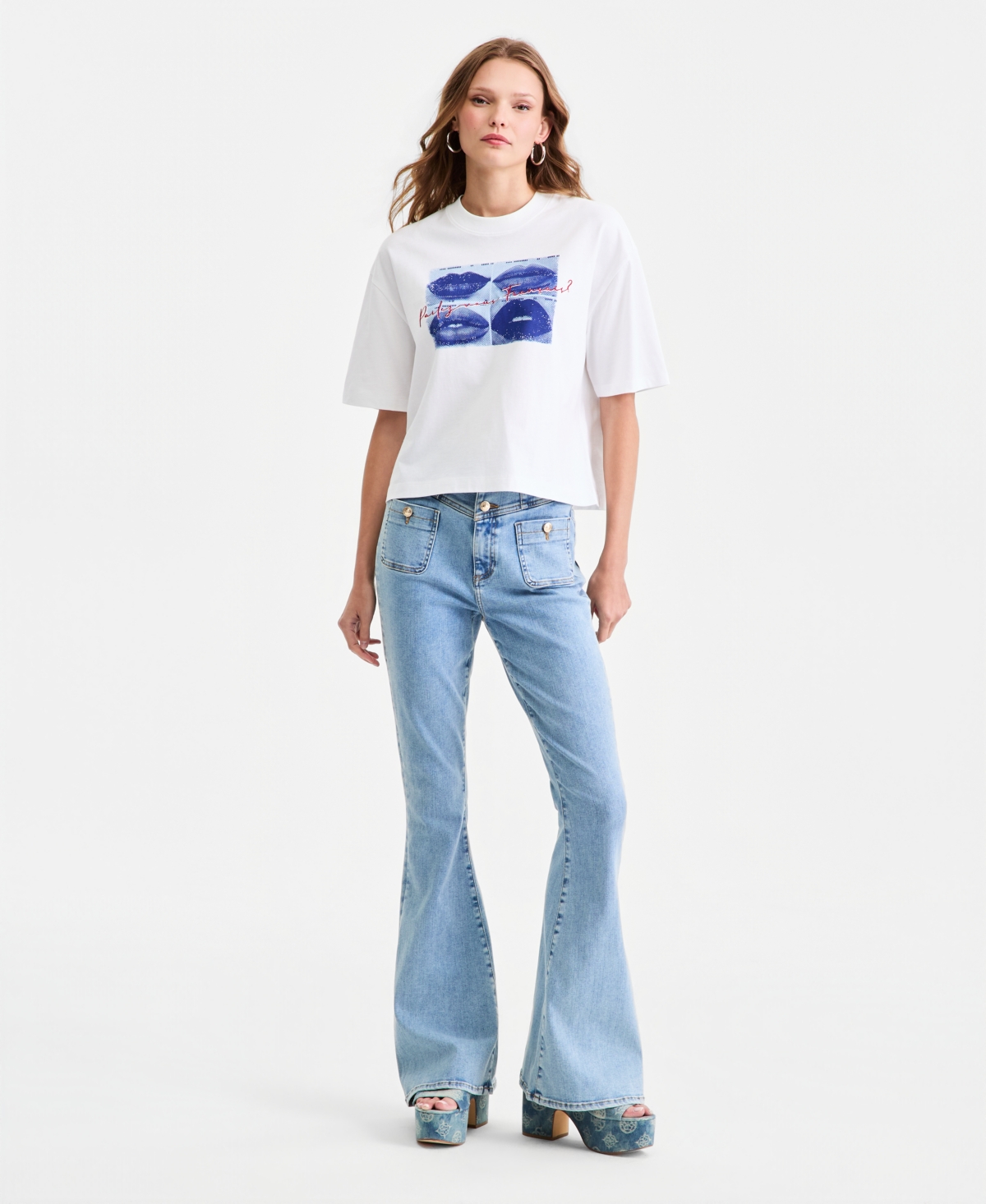 Guess Women's Cotton Oversized French Lips Tee