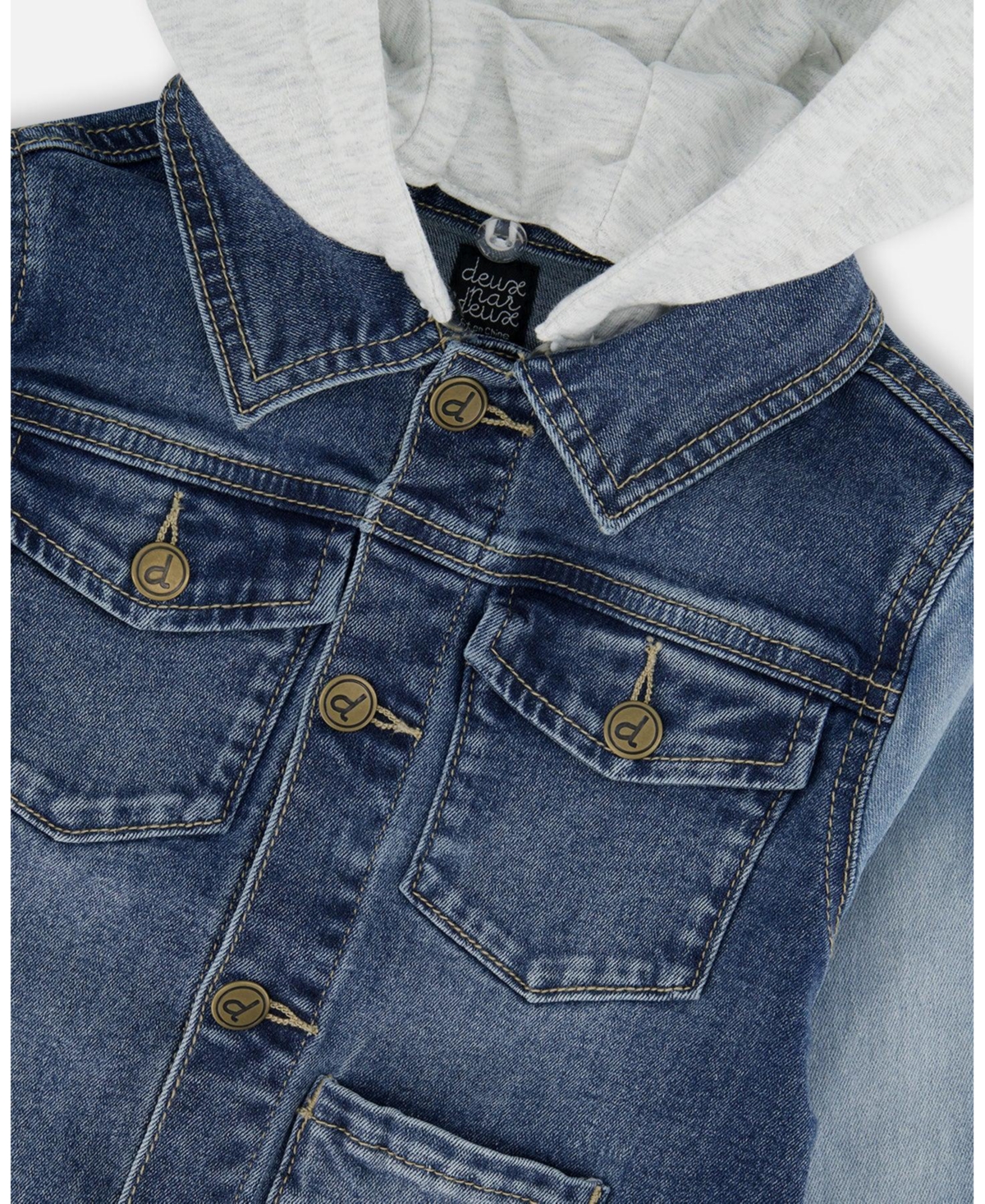 Deux par Boys Navy Blue Denim Jacket with Removable French Terry Hood