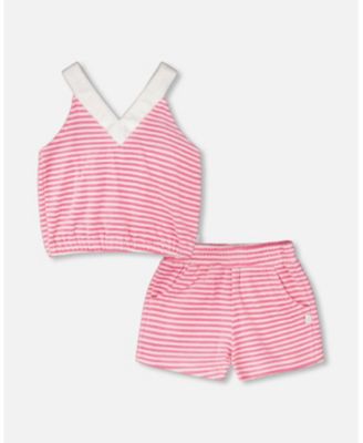 Toddler Girls Striped Terry Cloth Top and Short Set