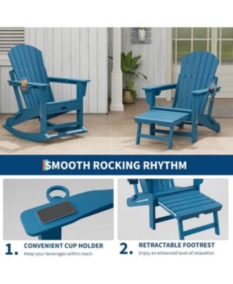 4-in-1 Folding Adirondack Rocker - Ottoman & Cup Holders, HDPE 380LBS 304 Steel, 80% Pre-Assembled (Grey, 1pc)