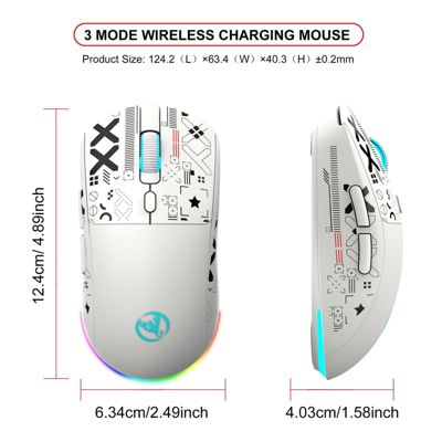 Tri-Mode Wired/2.4G/Bluetooth Gaming Mouse, RGB Backlit Rechargeable 650mAh, 5 Adjustable DPI 800-3600, Silent Click
