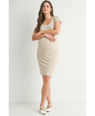 Women's Maternity Ribbed Bodycon Scoop Neck Short-Sleeve Dress