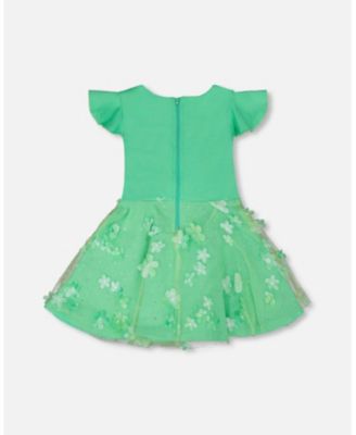 Big Girls Bi-Material Dress Bright Mint Green