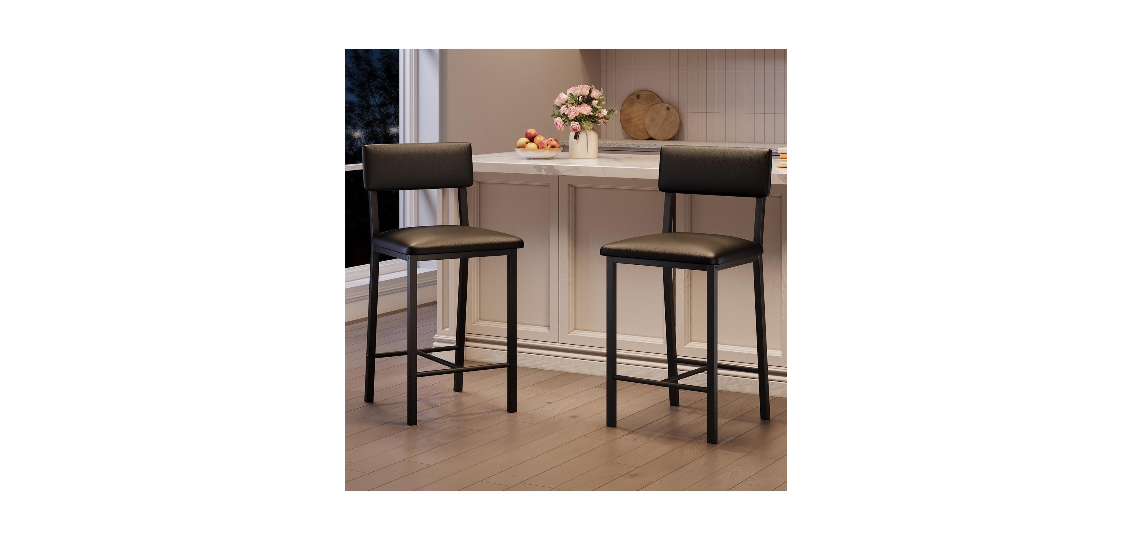 gaomon Bar Stools Set of 2 - 25" Counter Height, Pu Leather with Backrest/Footrest for Dining Room (Multi-color)