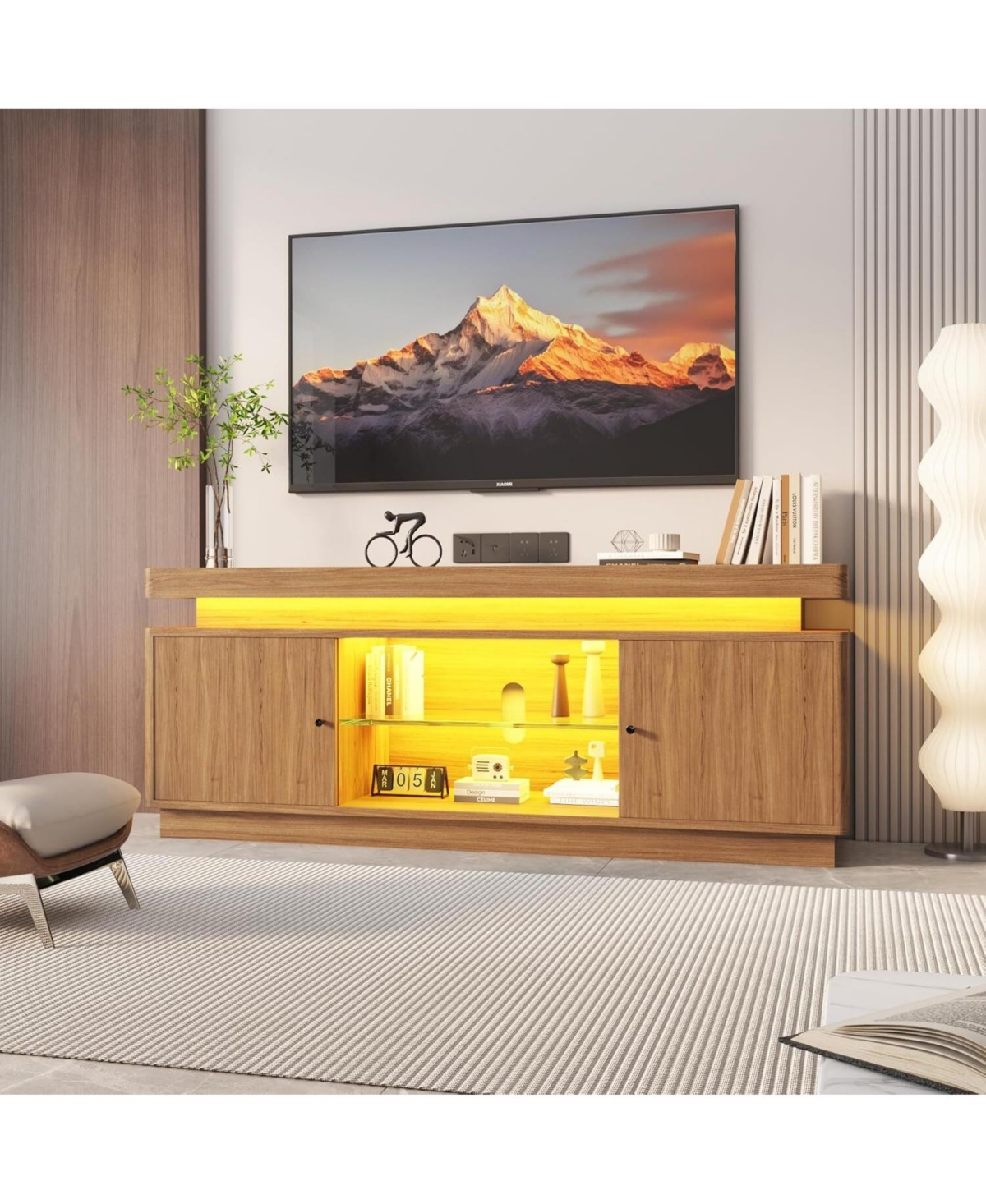 gaomon Brown 63" Tv Stand Entertainment Center with Power Outlet for Living Room
