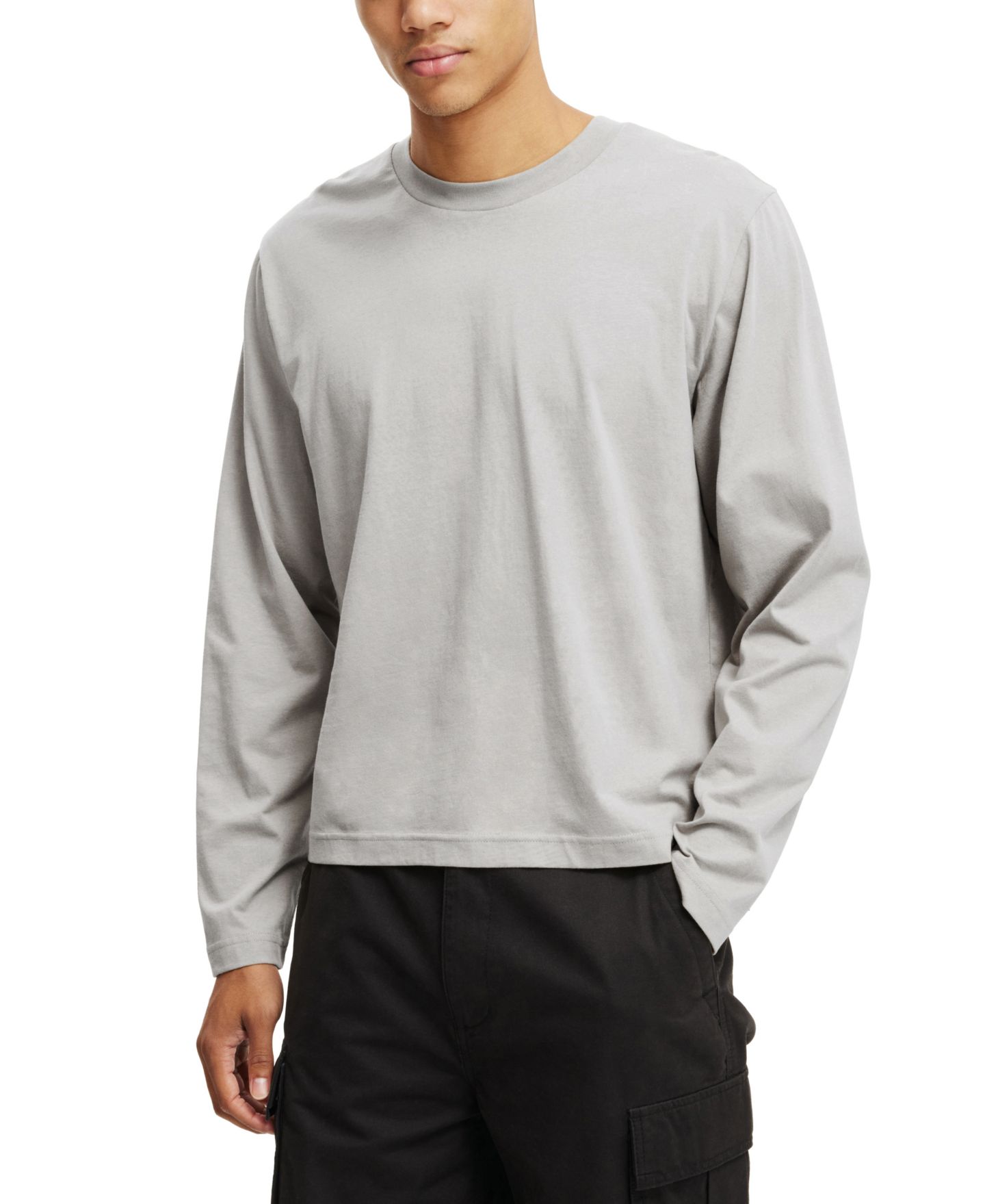 Мужская футболка Cotton On Cropped Fit Long Sleeve, цвет: Серый — фото 1
