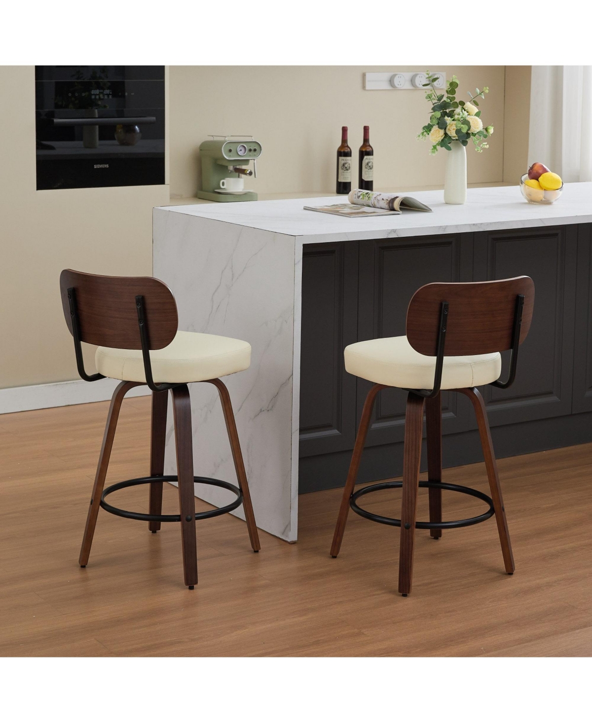 Boyel Living Set of 2 Swivel Pu Bar Stools with Padded 3.5-inch Seat Cushion for Dining Pup