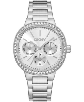 Women's Crystal Silver Dial Bezel Stainless Steel Bracelet Multifunctional Watch, 36mm