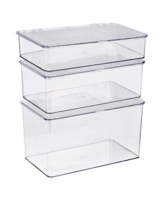 Storage Bins For Pantry & Fridge With Hinged Lids (3 Piece Variety)