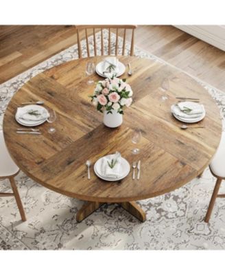 Round Dining Table for 4, 47" Dining Room Table with Wooden Base, Circle Kitchen Dinner Table for Dining Room, Kitchen, Living Room
