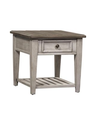 Heartland Drawer End Table in Antique White w/ Tobacco Top