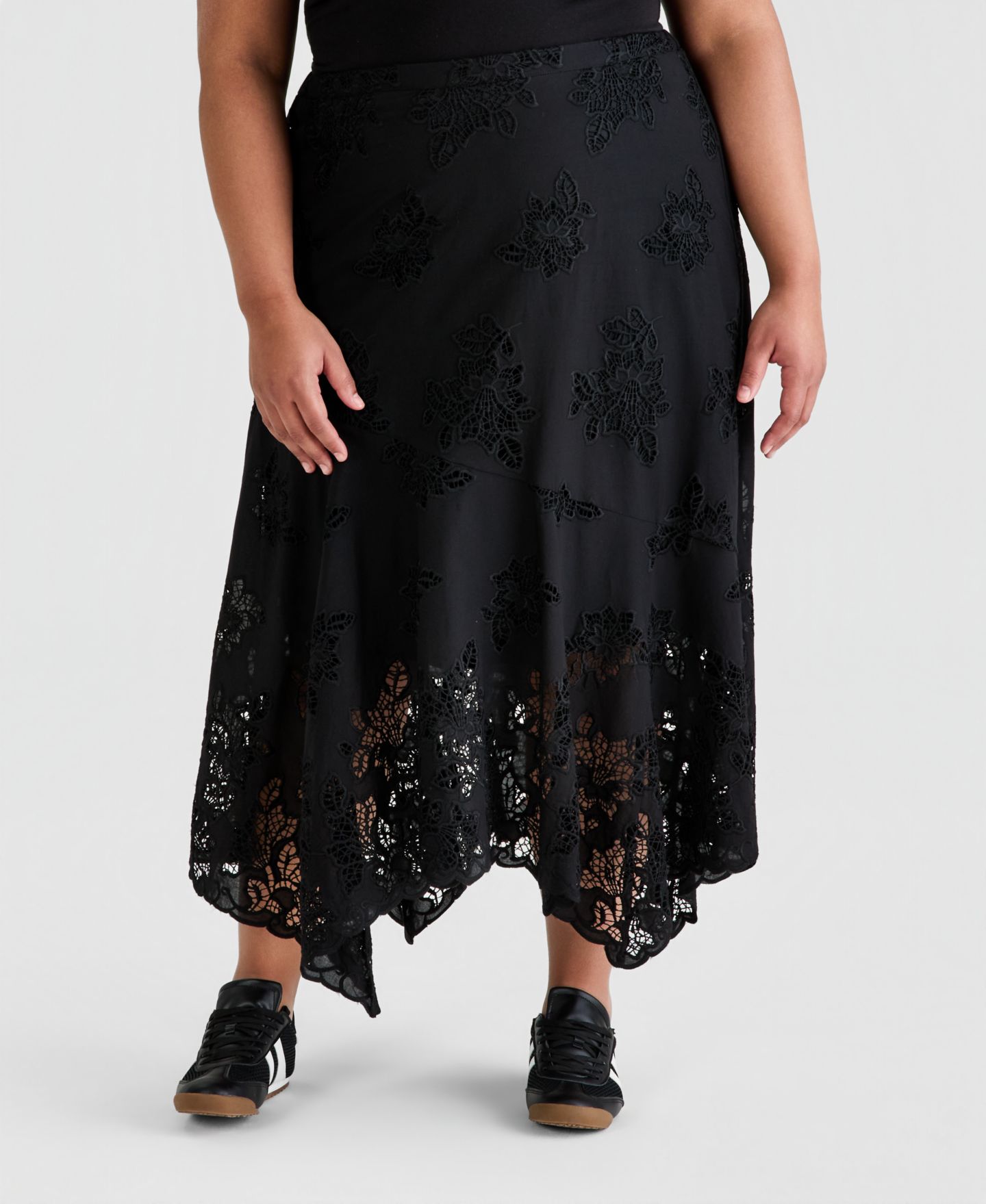 Женская юбка And Now This Trendy Plus Size Embroidered Cotton Midi, цвет: Чёрный — фото 3