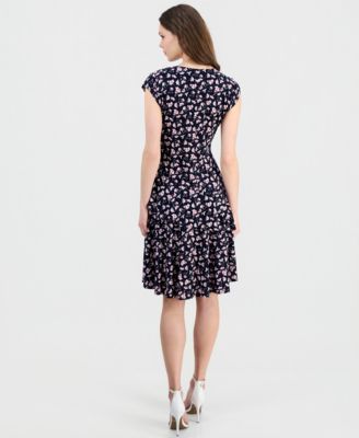 Women's Printed Cap-Sleeve A-Line Dress