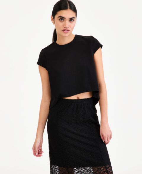 Женский топ Bar III High-Low Cotton Cap-Sleeve, цвет: Чёрный