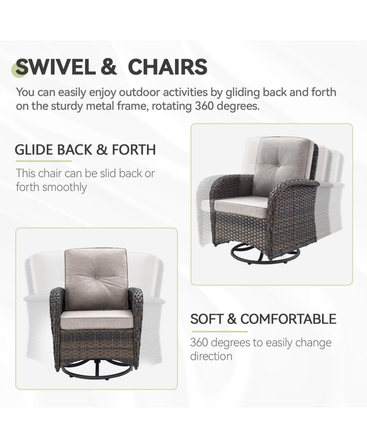 Gymojoy 7-Piece Wicker Fire Pit Conversation Set with Olefin Cushions and Patio Swivel Chairs