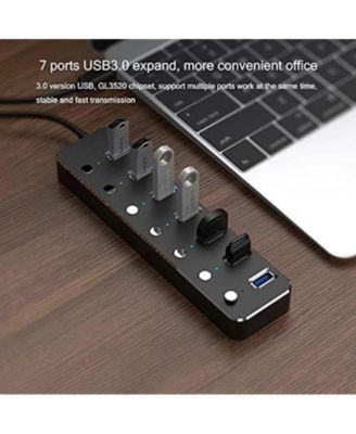Aluminum 7-Port USB 3.0 Hub - 23.6 inch Cable Sub-Control Switch 5Gbps LED Indicator HUB, Ideal for Home, Office