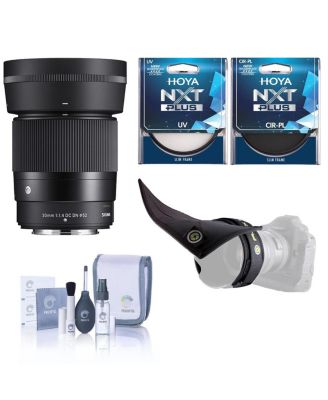 30mm f/1.4 DC DN Contemporary Lens for Nikon Z, Bundle with 52mm UV Filter, 52mm CPL Filter, Flex Lens Shade and Cleaning Kit