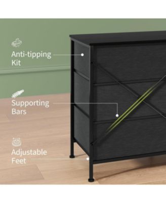 63" w LED TV Stand Dresser with 8 Fabric Drawers, Dressers & Chests of Drawers TV Stand with Storage, Steel Frame & LED Lighting