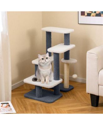 2-in-1 Pet Steps & Activity Center for Elderly Cats and Small Dogs, 4-Level Stairs with Scratching Post