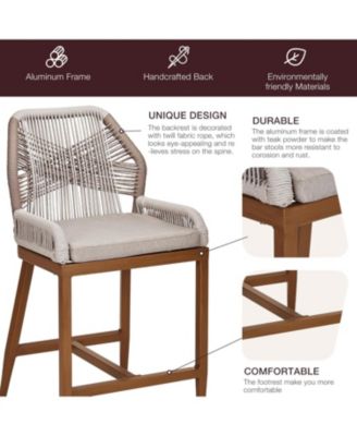 Outdoor Bar Stools Leaf Bohemia Wicker Rattan High Top Patio Chairs Back & Footrest