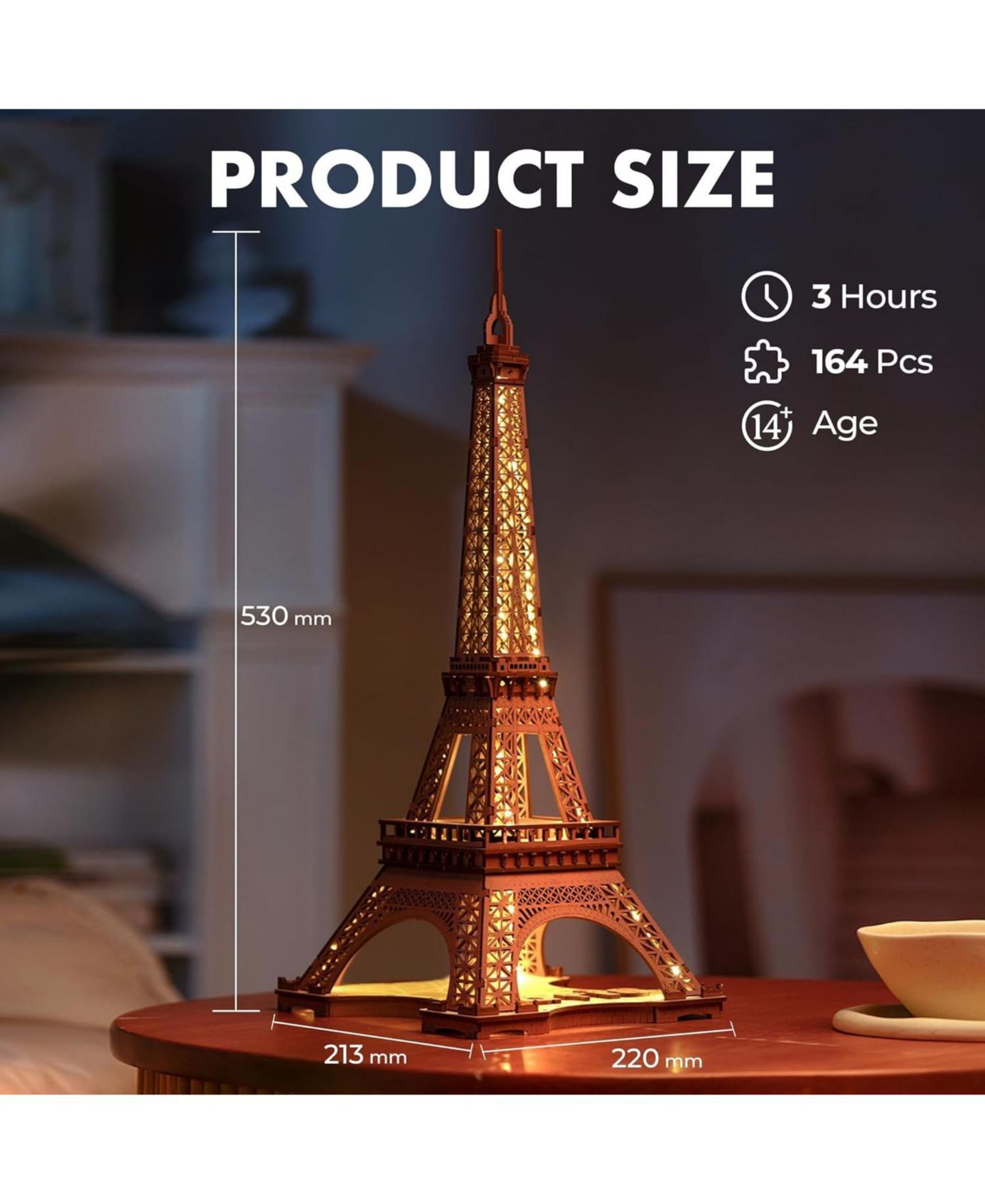 Детские конструкторы Robotime 3D Puzzle for Adults DIY Model Building Kit with LED Light Wooden Eiffel Tower Craft Kit Architecture Toy Set Brain Teaser Gifts for Friend — фото 4