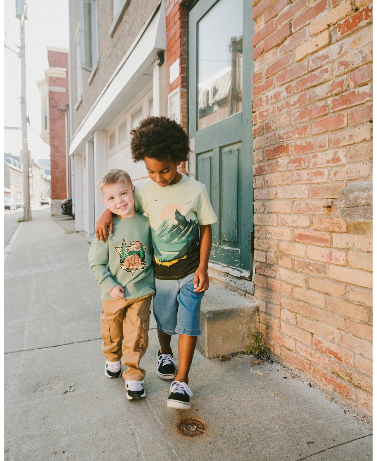 Deux par Big Boys Cotton Jersey T-Shirt with Mountain Print Sage