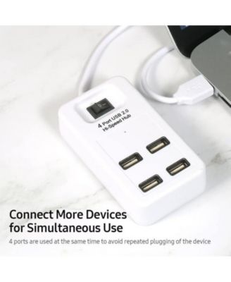 USB 2.0 4-Port Hub with Power Switch, 480Mbps High-Speed Splitter, for Laptop & Desktop Users,Ideal for Home Office
