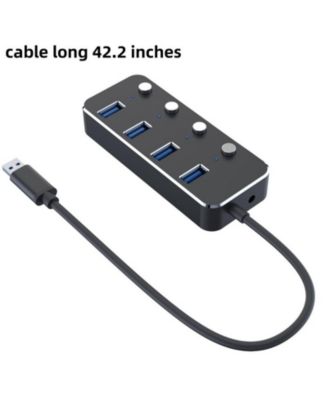 4-Port USB 3.0 Hub - with 42.2" Cable,5Gbps High-Speed Data Transfer, Individual Switches, for Laptop, PC, MacBook
