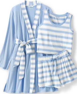 Plus Size Cooling 3 Piece Pajama Set - Robe Tank and Shorts