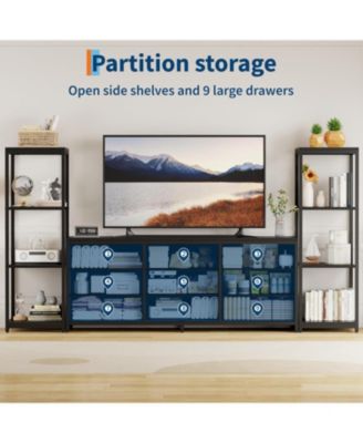 TV Stand for Living Room Entertainment Center with 9 Fabric Dressers, for TV Up to 75 Inches