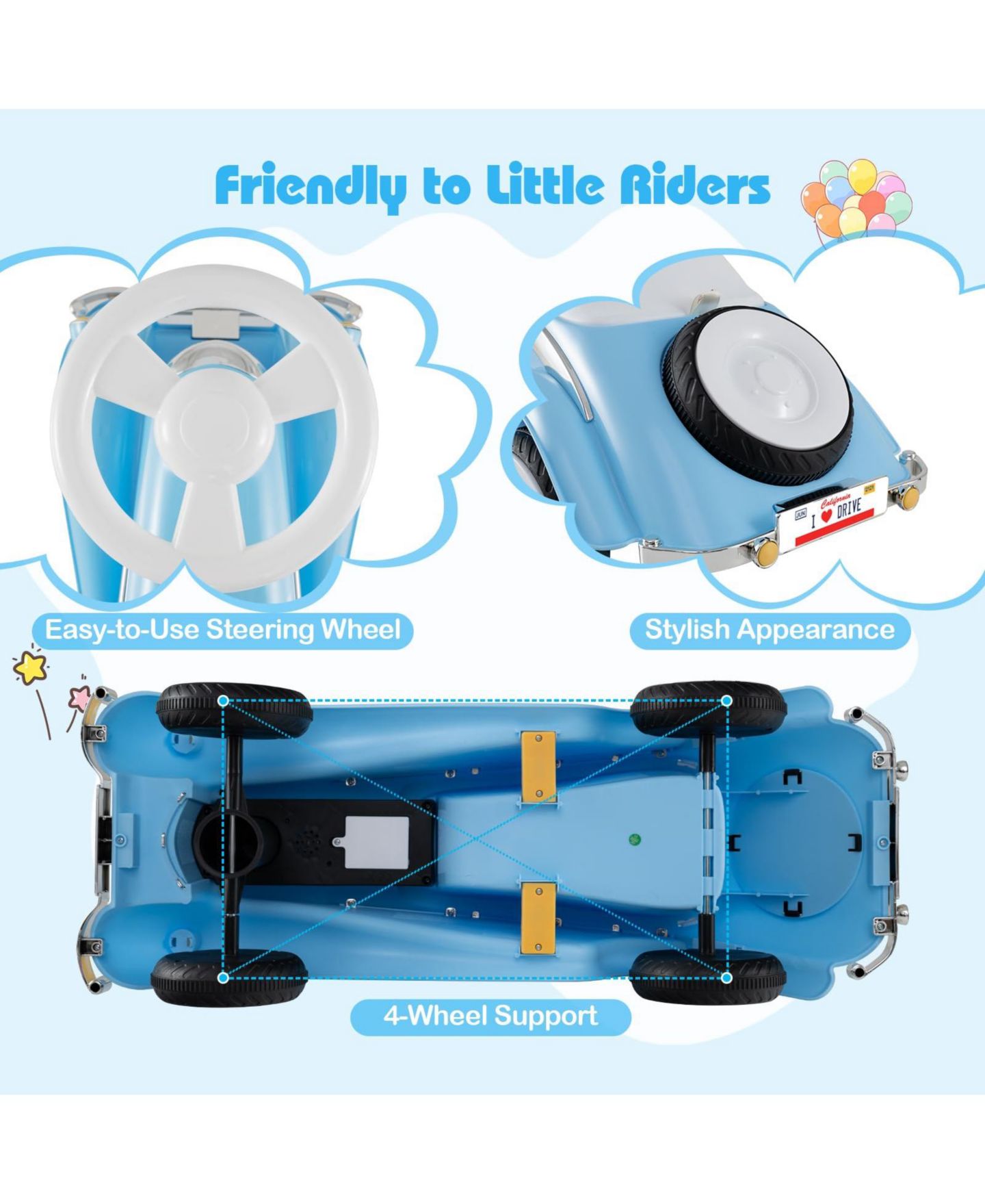 Детская игрушка Mecale Classic Sliding Car with LED Lights and Foot-to-Floor Motion, Ages 1+, цвет: Синий — фото 6