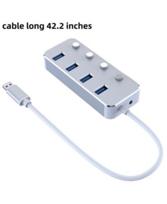 4-Port USB 3.0 Hub - with 42.2" Cable,5Gbps High-Speed Data Transfer, Individual Switches, for Laptop, PC, MacBook