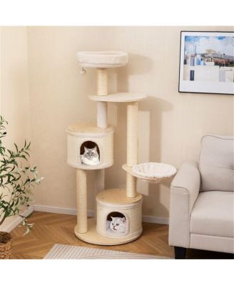 Wood Cat Tree, 60-Inch Tall Multi-Level Tower with Sisal Scratching Posts & Condos, Sturdy Structure for Indoor Cats